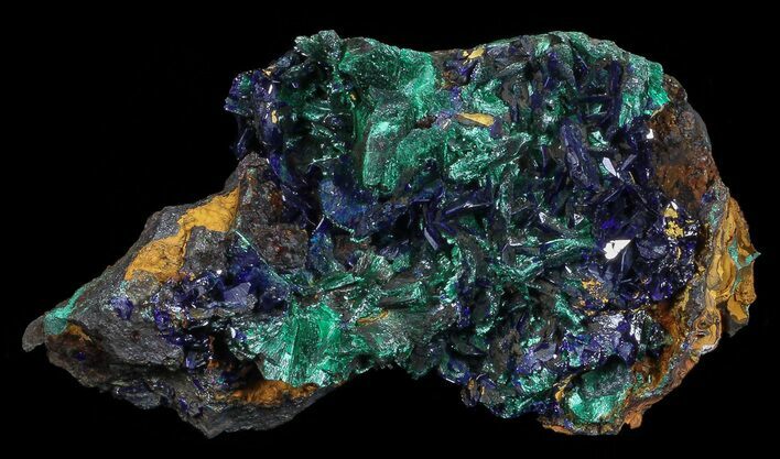 Sparkling Azurite Crystal Cluster with Malachite - Laos #69690